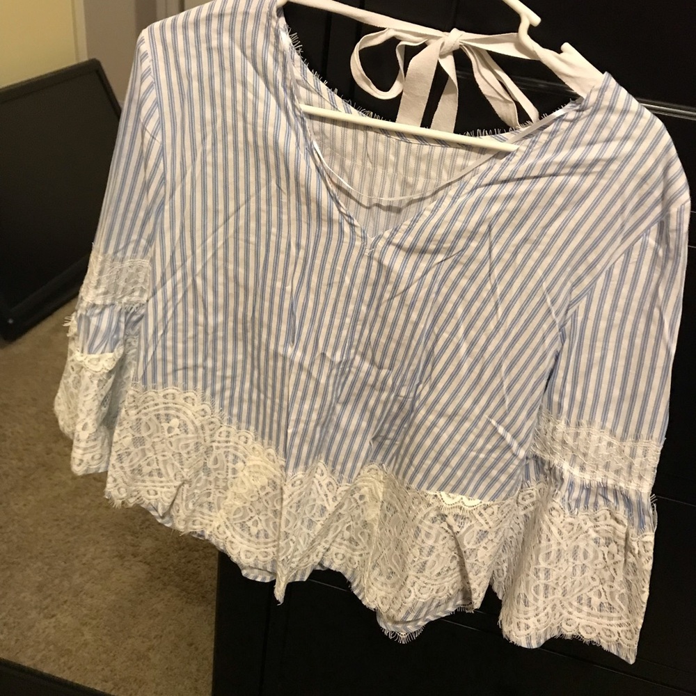 Striped shirt with Lace detail